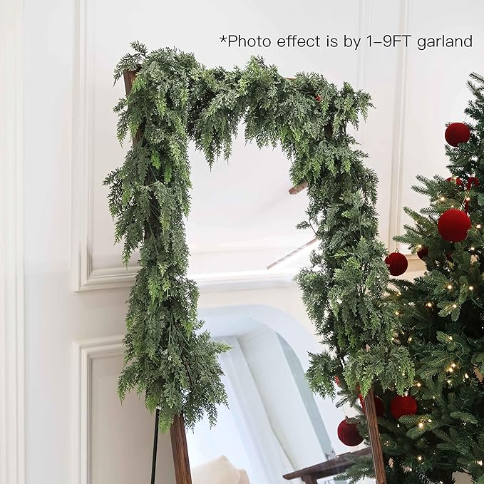 2Pcs 6FT Christmas Cedar Garland Artificial Real Touch Thickness Realistic Greenery Pine Garland for Mantle Fireplace Outdoor Indoor Christmas Decorations