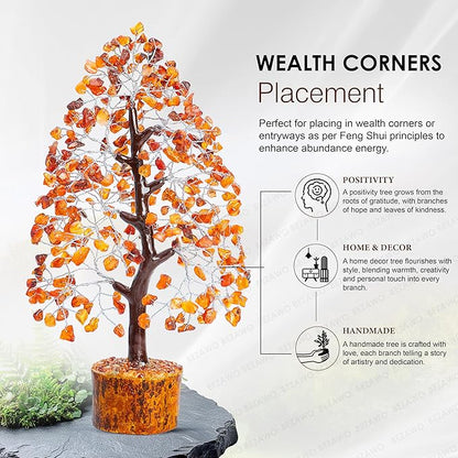 Crocon Carnelian Chakra Tree of Life - Crystal for Positive Energy, Handmade Gemstone Feng Shui Decor, Good Luck Money Tree Bonsai - Orange Healing Crystals for Sacral Chakra, Prosperity Gift