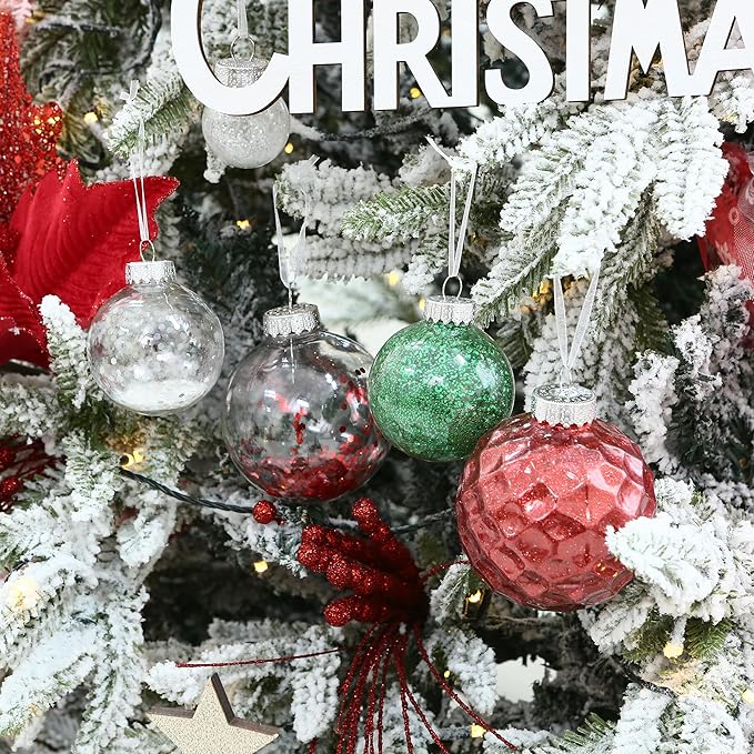 Sea Team 60mm/2.36" Shatterproof Clear Plastic Christmas Tree Ball Ornaments Set, Decorative Hanging Transparent Xmas Baubles with Stuffed Delicate Decorations (30 Counts, Elf)