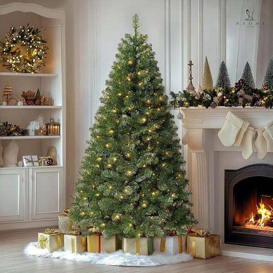 Natalie 6ft Pre-Lit Spruce Artificial Christmas Tree –Hinged PVC Branches, 798 Tips, 250 Warm White Lights, Sturdy for Ornaments, Holiday Décor w/Stable Base