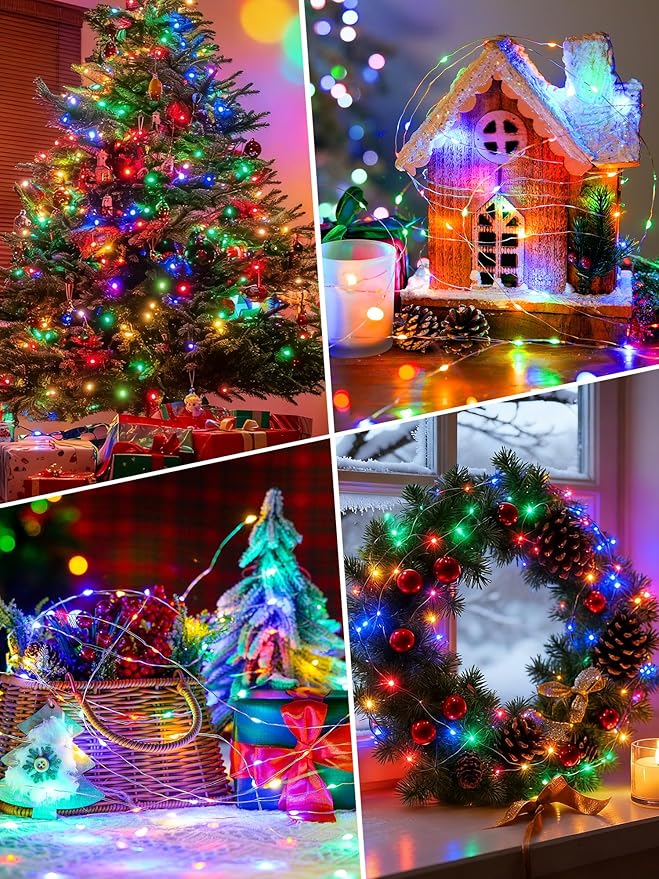 btfarm Fairy Lights Battery Operated with Timer 8 Modes, 16.4 FT 50 LED Silver Wire Twinkle String Lights Battery Powered Dimmable Waterproof for Indoor Home Party Wedding Christmas Decor, Multicolor