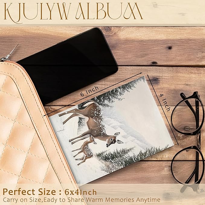 Christmas Photo Albums 4x6 inch Hold 36 Pictures, Farmhouse Rustic Winter Xmas Reindeer Small Memory Photo Album Book for Baby Family Graduation Wedding Travel Vacation