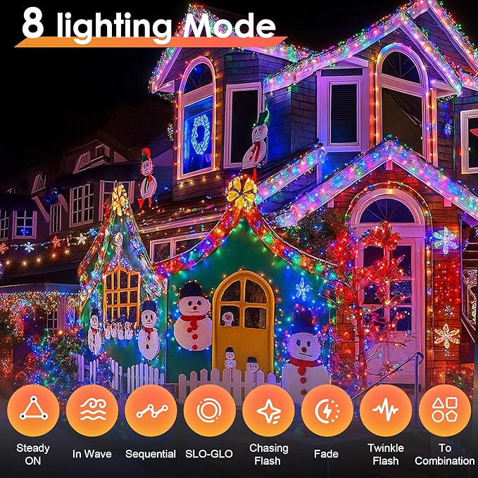 Christmas Lights 600 LED 196FT, IP67 Waterproof Christmas Tree Lights with 8 Modes, Outdoor String Lights with Timers & Memory Function, Xmas Light for Holiday Decor (Multicolored)