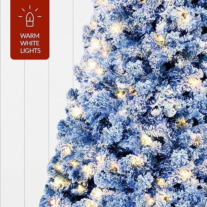 Best Choice Products Pre-Lit Blue Christmas Tree, 9ft Artificial Flocked Full Fir Tree, Holiday Decoration w/ 900 Lights, 2,094 Branch Tips