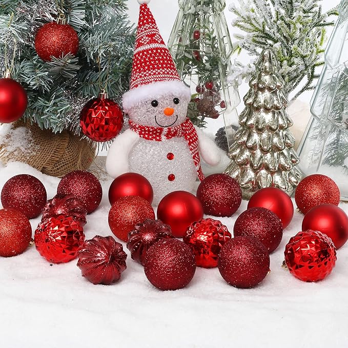 45Pcs 6cm/2.36inch Christmas Balls Glitter Ornaments Set, Shatterproof Plastic Xmas Tree Hanging Ornament, Christmas Decorations Balls for Holiday Festival Wedding House Bar Party(Red/Wine)