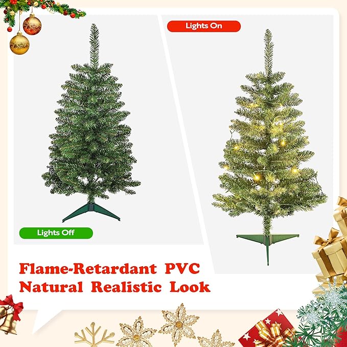 3FT Christmas Tree for Tabletop in Green– Mini Xmas Tree with 163 Branch Tips, Foldable Metal Base, Easy Assembly – Ideal for Home, Office, Apartment, or Holiday Décor