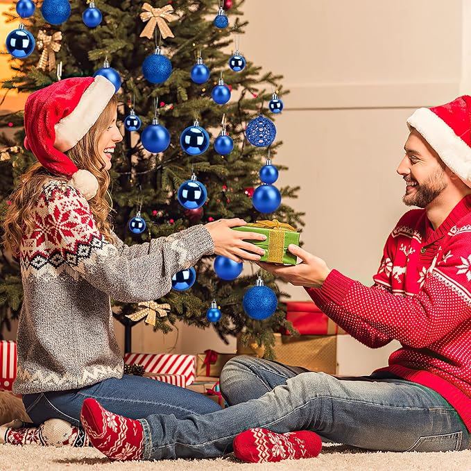 Aitsite 100 Pack Christmas Tree Ornaments Set Mini Shatterproof Holiday Ornaments Balls (Blue)