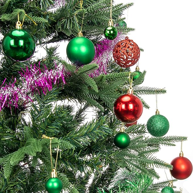 Aitsite 100 Pack Christmas Tree Ornaments Set Mini Shatterproof Holiday Ornaments Balls for Christmas Decorations (Red and Green)