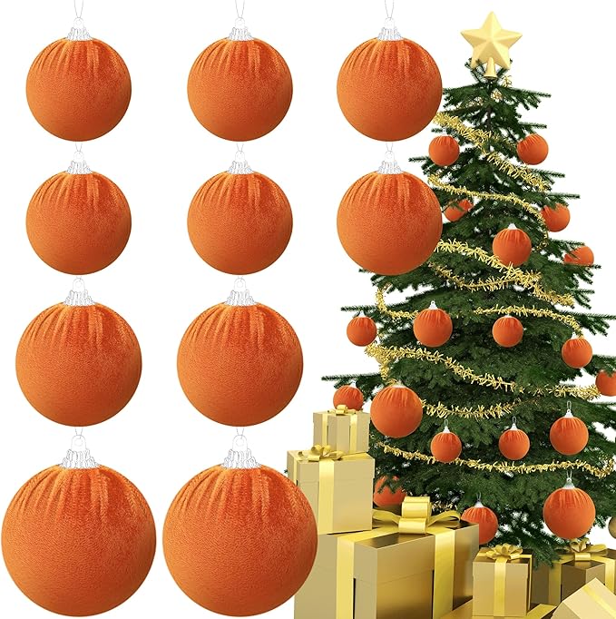 Gresorth Halloween Fabric Wrapped Ball Set Velvet Hanging Handmade Adornment Foam Shatterproof Decoration Engagement Party Orange 10pcs