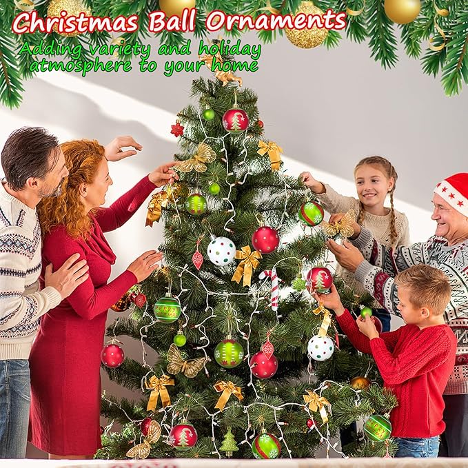 46pcs Christmas Ornaments, Christmas Tree Ornaments, Christmas Tree Decoration Ornaments Xmas Ball for Xmas Tree Holiday Wreath Garland, Red and Green