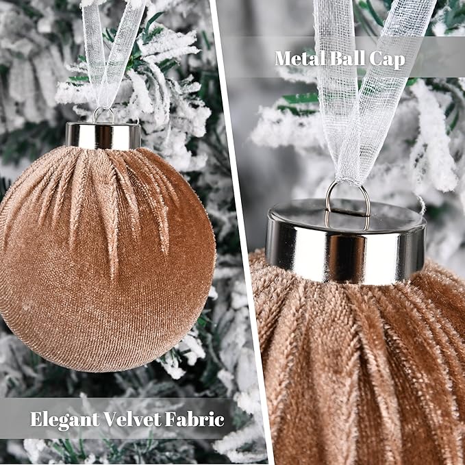 Brown Velvet Christmas Tree Ornaments - 15pcs Shatterproof Christmas Balls for Xmas Trees Decorations - Multicolor Brown Neutral Beige, 80mm 3.15inch