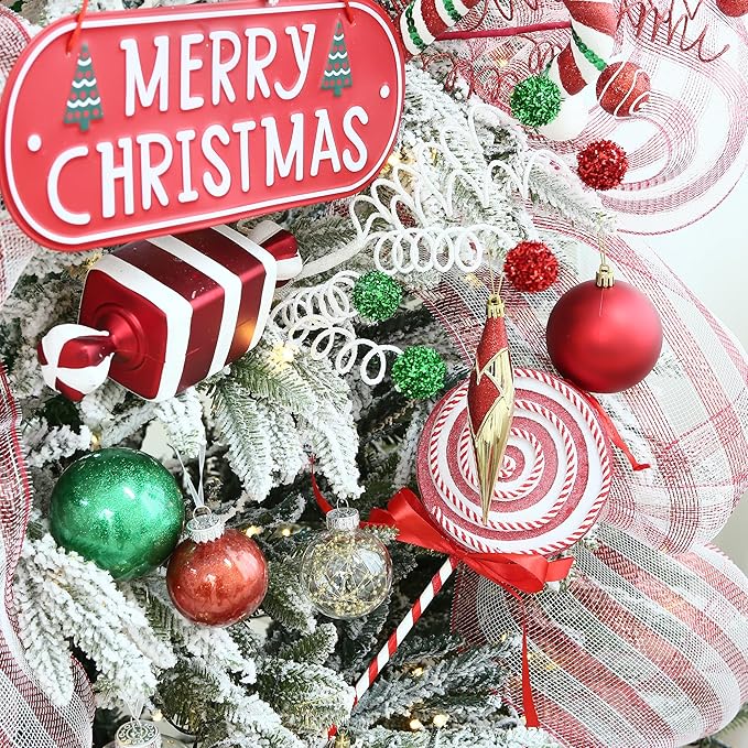 Sea Team 60mm/2.36" Shatterproof Clear Plastic Christmas Tree Ball Ornaments Set, Decorative Hanging Transparent Xmas Baubles with Stuffed Delicate Decorations (30 Counts, Gold, Red, Green)