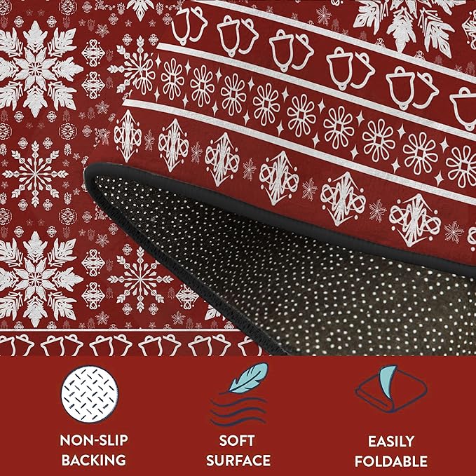 6' X 9' Christmas Rugs Snowflake Area Rug Indoor for Living Room Bedroom Dining Room Dorm Classroom Nursery Red and White Xmas Carpet for Kids Girls Women Floor Mat Pad Winter