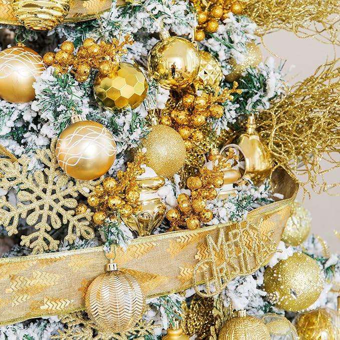 XmasExp 99-Pack Christmas Ball Ornaments Assorted Shatterproof Christmas Tree Decorations with Hand-held Gift Package for Xmas Tree,Home,Party(Gold)