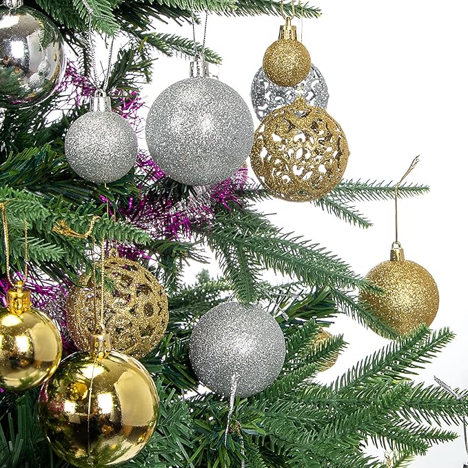 Aitsite 100 Pack Christmas Tree Ornaments Set Mini Shatterproof Holiday Ornaments Balls for Christmas Decorations (Gold and Sliver)
