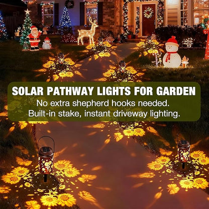 Cooo 2 Pack Solar Lanterns Outdoor Waterproof Sunflower Butterfly Solar Pathway Lights Landscape Path Christmas Gifts for Women Mom Grandma for Outdoor Table Lamps Garden Yard Backyard Decor-Rose Gold