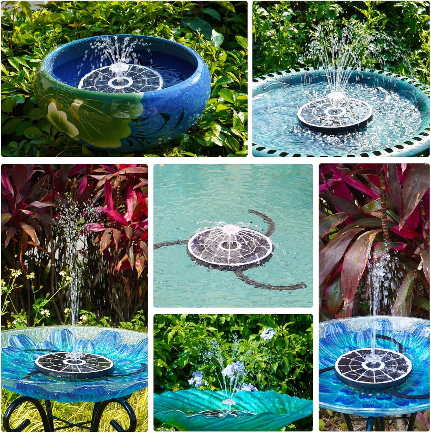 AISITIN 3.7W Solar Bird Bath Fountain Upgraded 6.3" Solar Glass Panel, Solar Powered Fountain Pump with Integrated Bracket & Storage for Bird Bath, Pond, Garden, Aquarium and Outdoor