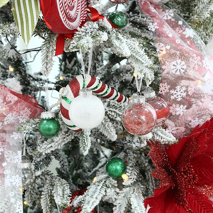 Sea Team 60mm/2.36" Shatterproof Clear Plastic Christmas Tree Ball Ornaments Set, Decorative Hanging Transparent Xmas Baubles with Stuffed Delicate Decorations (30 Counts, Elf)