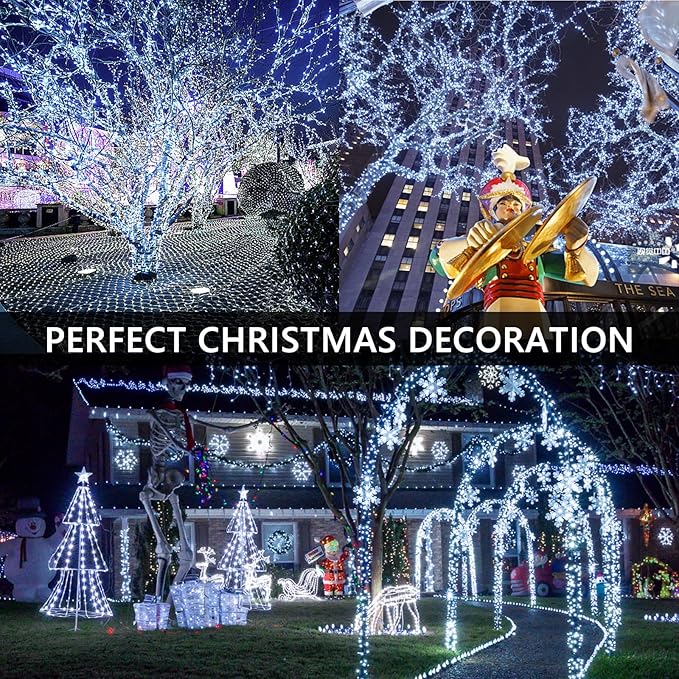 50FT 1000 LED Cluster Christmas Lights, Christmas Tree Lights Outdoor Indoor with 8 Modes & Timer & Remote, Firecrackers String Lights Waterproof for Garland Party Xmas Decorations, Cool White