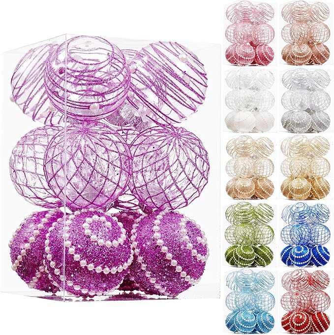 12CT Christmas Ball Ornaments Purple Shatterproof Clear Large Plastic Christmas Tree Decoration, Delicate Hanging Ornaments for Xmas Party, Wedding, Holiday and Home Décor(70mm/2.76")