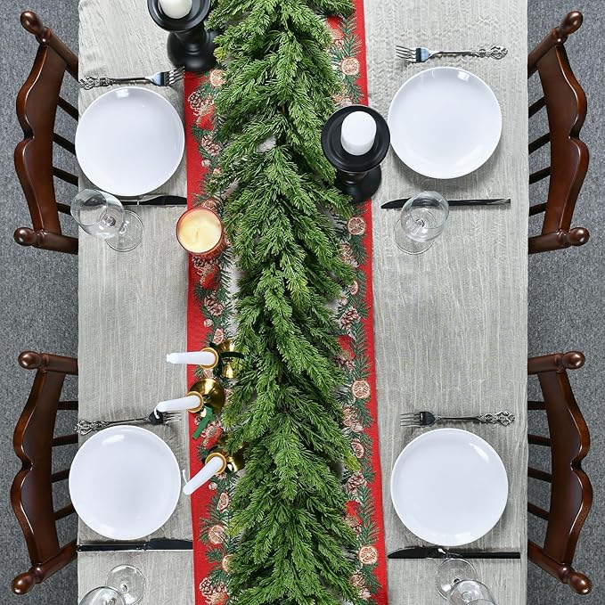 6.2FT Christmas Cedar Garland Artificial Real Touch Greenery with Thick and Lush Soft Pine Needles, Realistic Faux Green Garlands for Mantle Fireplace Table Indoor Outdoor Christmas Decorations