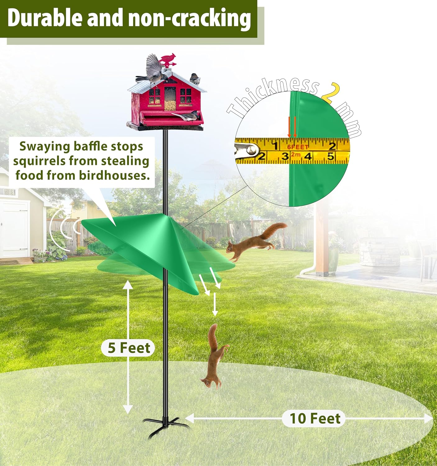 Squirrel Baffle for Bird Feeder Pole, 19-Inch Outdoor Bird Feeder Guard, Squirrel-Proof Birdhouse Baffles, Shepherd's Hook for Outside(LightGreen)