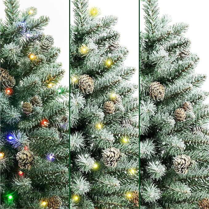 2 ft Mini Christmas Trees with Red Bow Base, 25 F5 LED Lights, 24" Decorated Burlap Artificial Tabletop Christmas Trees with Flocked Pine Cone