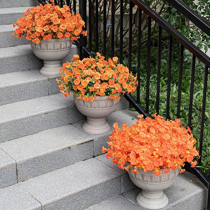 Lnoicy Artificial Flowers for Outdoor 12 Bundles Eucalyptus Fake Flowers for Planter,UV Resistant Fake Morning Glory for Home/Porch/Garden Decoration (Fall Red)