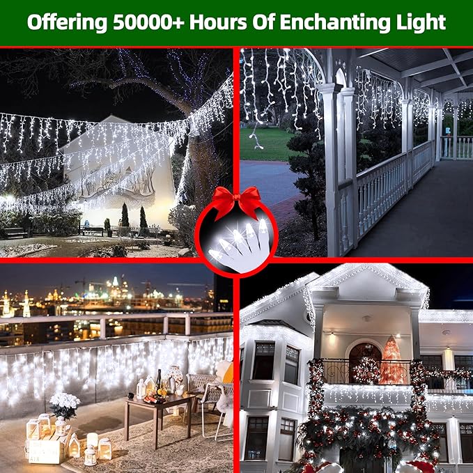 648 LED Outdoor Christmas Lights with 144 Drops, 66ft ChristmasLights with 8 Modes Timer, Christmas Twinkly Lights Waterproof for Wedding Eaves Yard Room Holiday Wedding Party Decor (Cool White)
