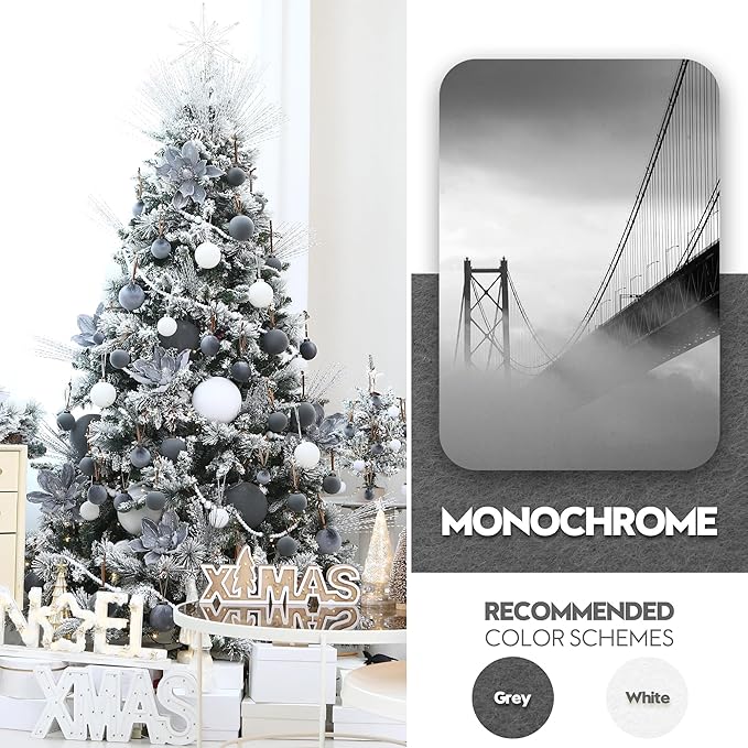 Sea Team 16-Pack Flocked Velvet Christmas Tree Ball Ornaments Set, Hanging Velour Baubles, Shatterproof Plastic Decorations for Xmas Tree, Wreath, Garland, 80mm/3.15 Inches, Gray