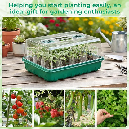 192 Cells Seed Starter Tray, 4 Packs Seed Starter Kit with Humidity Vented Domes and High Lid, Germination Kit for Indoor Greenhouse Seed Starter