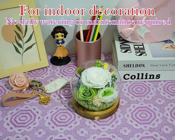 Valley of Rain & Forest Long-Lasting Real Flowers, Unique Floral Gift For you to send Love for All Occasions, for Indoor Decoration (White & Green Roses Arrangement)