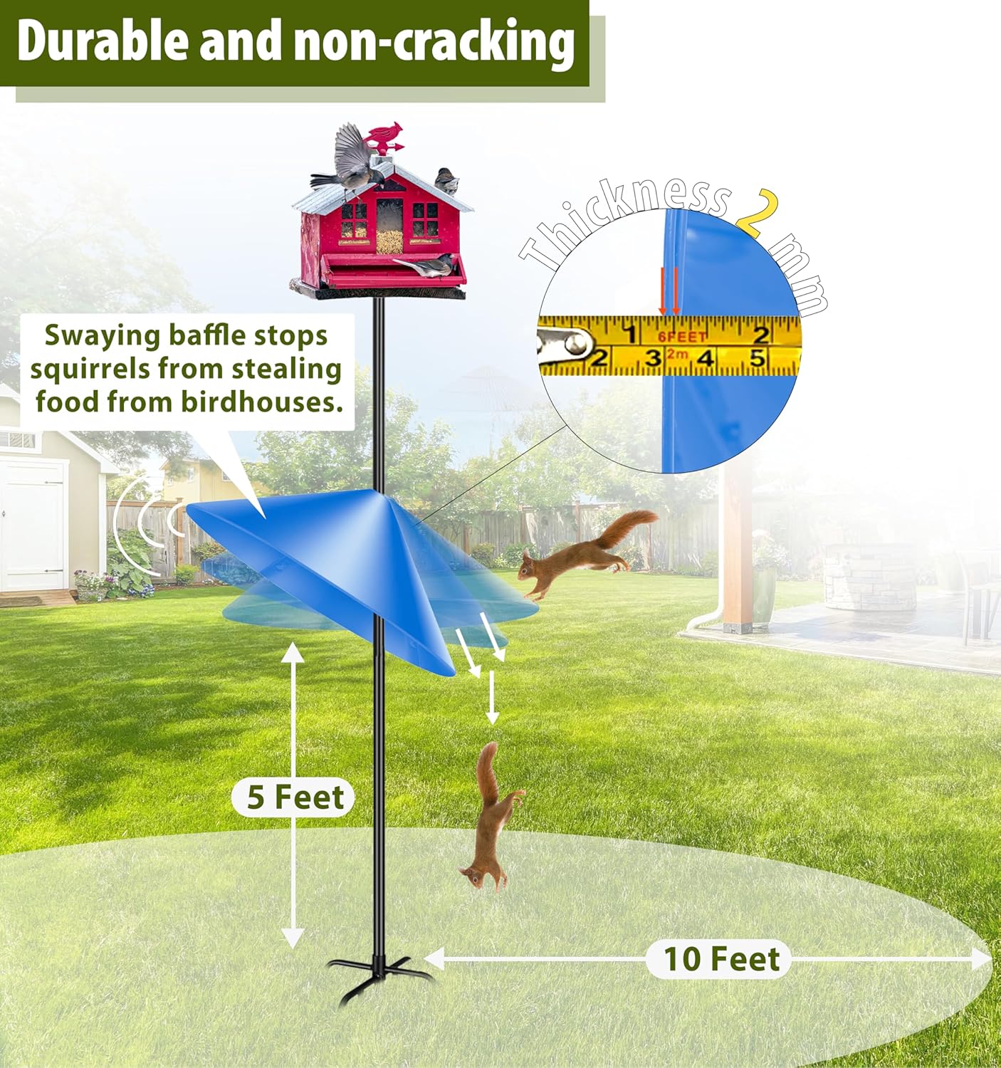 Squirrel Baffle for Bird Feeder Pole, 19 Inch Baffles Guard for Outdoor, Squirrel Proof Bird Feeders Baffle, Shepherd's Hook for Outside (Blue)
