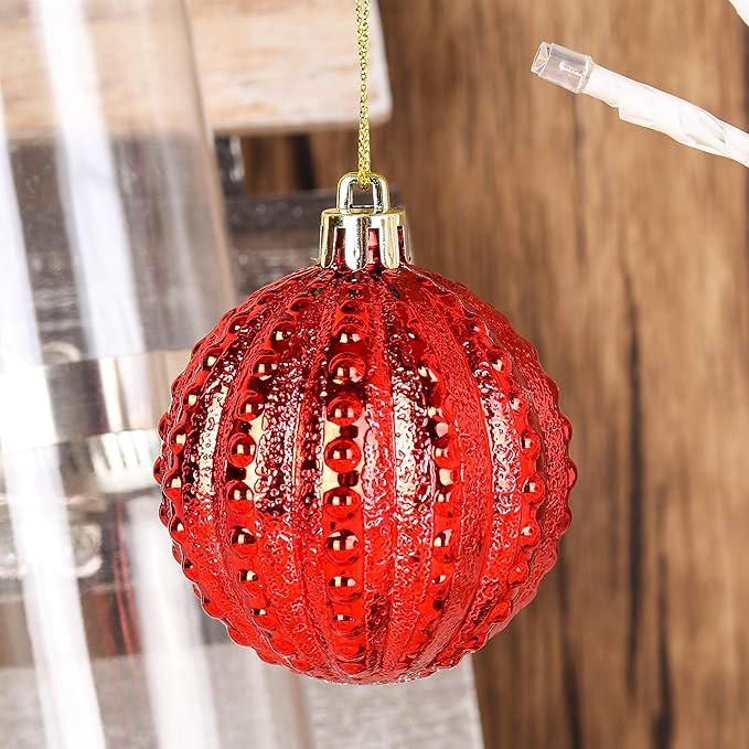 45Pcs 6cm/2.36inch Christmas Balls Glitter Ornaments Set, Shatterproof Plastic Xmas Tree Hanging Ornament, Christmas Decorations Balls for Holiday Festival Wedding House Bar Party(Red/Gold/Green)