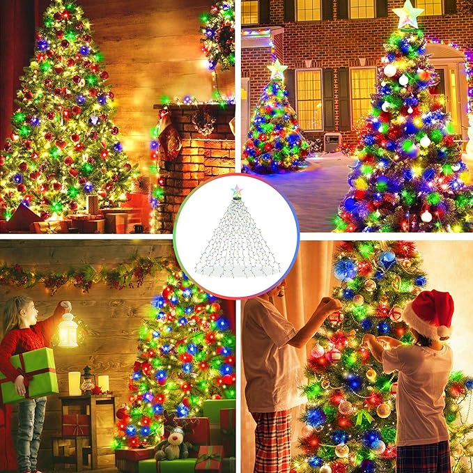 Christmas Tree Lights String, 410LED Christmas Lights for Tree with 8 Light Modes & Memory Function, 6.6FT x 16 String Lights with Timing & Remote Control for Christmas Decoration - Multicolor