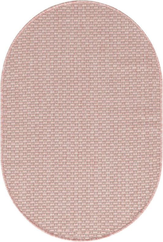 Unique Loom Collection Casual Transitional Solid Heathered Indoor/Outdoor Flatweave Area Rug (2' 2" x 3' 1" Oval, Whisper Pink/Ivory)