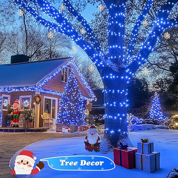 JMEXSUSS 500 LED Blue Christmas Lights Outdoor, 173ft 8 Modes Christmas String Lights, Waterproof Blue LED Tree Light Plug in for Indoor Party House Xmas Decor