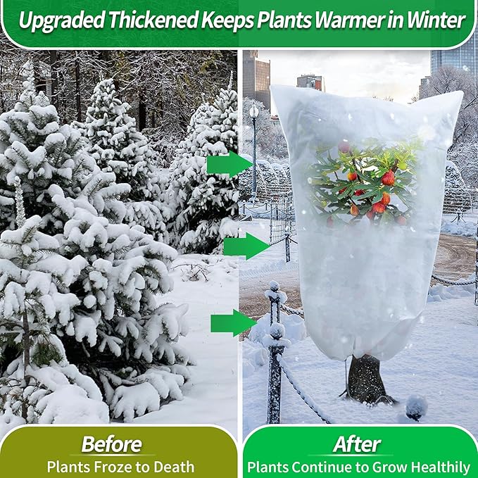 Avalution Plant Covers Freeze Protection, 5 Packs Frost Cloths for Outdoor Plants, 32" X40" Reusable Frost Blankets, 2.2oz Tree Cover Freeze Protection Drawstring Bags for Potted Shrub