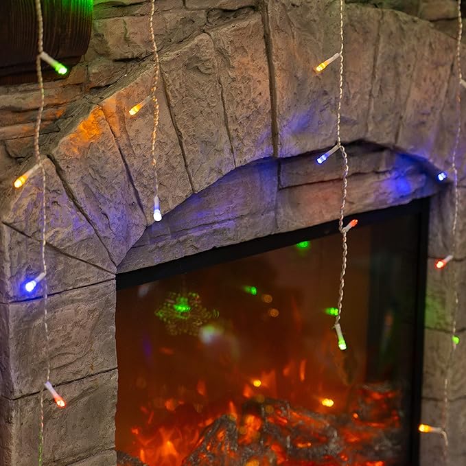 Dazzle Bright Christmas Icicle Lights, 8 Modes Curtain Fairy Lights with Drops, Connectable Xmas String Lights for Outside Holiday Wedding Party Decorations (Multi-Colored, 360 LED)