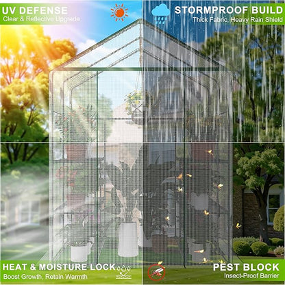 Walk-in Greenhouse for Outdoor, 57 x 85 x 77'' Walk in Plant Greenhouses with Durable UV-Resistant Cover, Reinforced Green House with 3 Tiers Stands Heavy Duty for Patio, Backyard and Porch