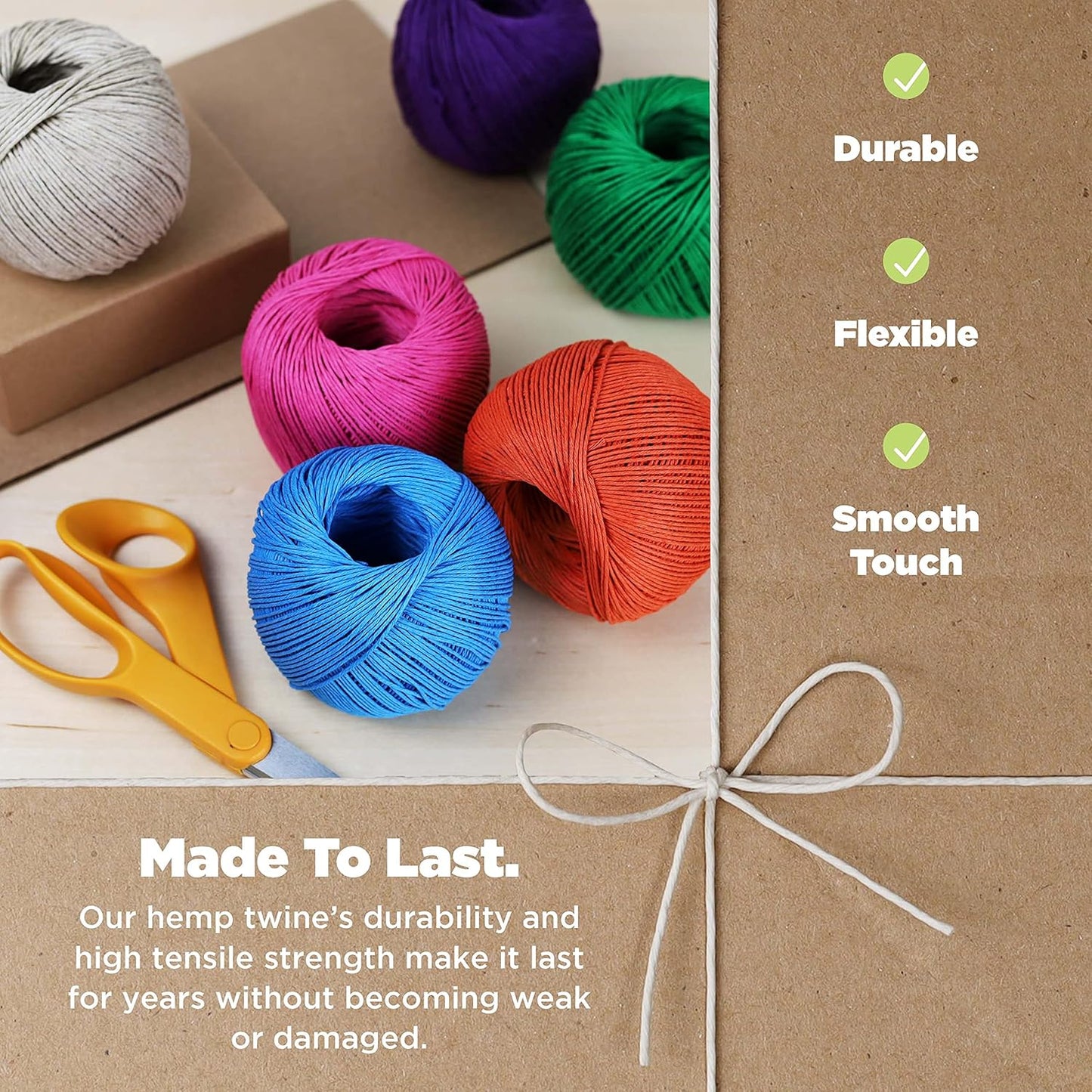 Hemp Twine for Gardening - Twine for Crafts - Organic Natural Hemp String for Jewelry Making - Strong Durable Cord for Decoration, Macrame + Cooking - 1MM, 100G/430 Ft. - 20 lb. Test Strength - Blue