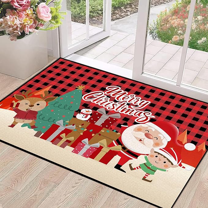 2' X 3' Merry Christmas Rug,Christmas Trees Decorative Indoor Bedroom Xmas Winter Welcome Door Mat Anti-Slip Rubber Area Rug for Seasonal Holiday Decoration,23.6" X 35.4"