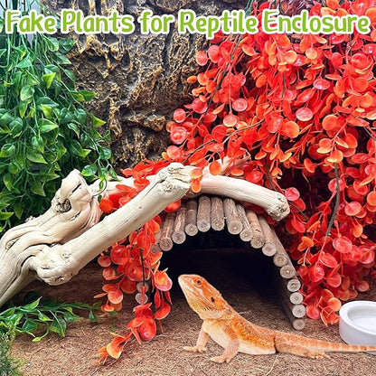 Hamiledyi Reptile Plants 5 Pcs Climbing Terrarium Plant with Suction Cup Artificial Decor for Snake Cage Bearded Dragon Tank Accessories for Lizard, Leopard Gecko, Chameleon, Snake (Orange)