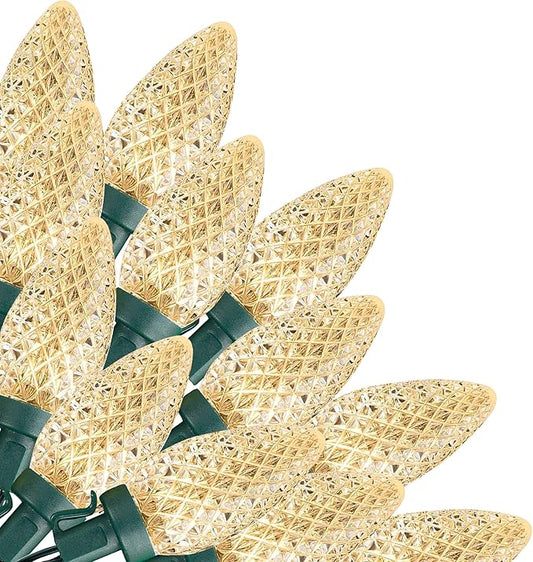 Dazzle Bright C9 Christmas Lights Outdoor, 50 LED 33ft Waterproof Green Wire String Lights, Indoor Outdoor Fairy Lights for Christmas Tree Xmas Yard Party Wedding House Decorations (Warm White)