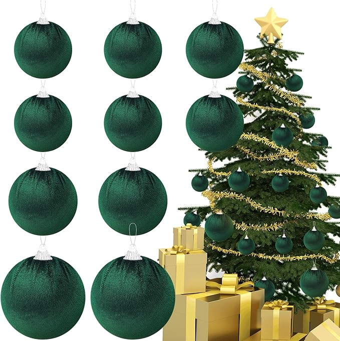 Gresorth St. Partrick Day Hanging Bauble Decoration Dark Green Velvet Fabric Wrapped Ball Handmade Ornament Supermarket Store Pub 10pcs