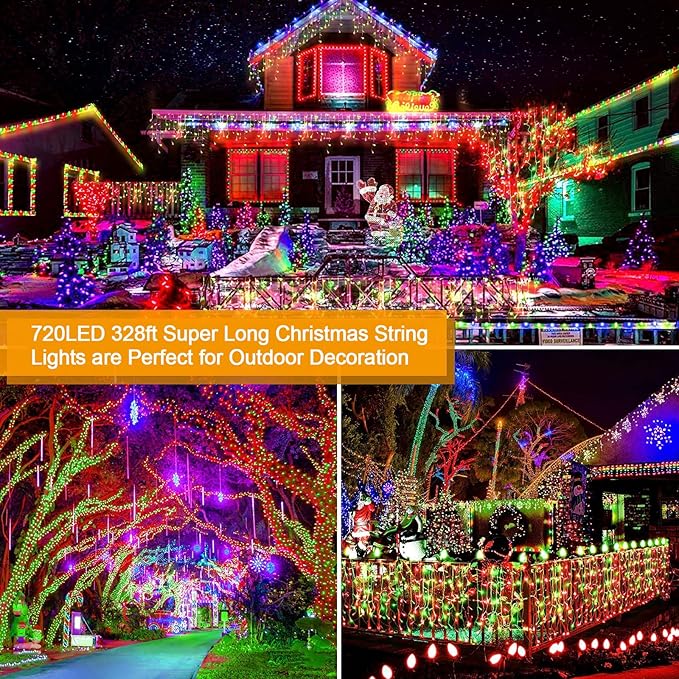 200 FT 500 LED Christmas Lights Outdoor Decorations Super Long Fairy Lights Waterproof 8 Modes Timer Clear Wire String Lights for Outside House Tree Patio Yard Wedding Party Holiday-Red & Green
