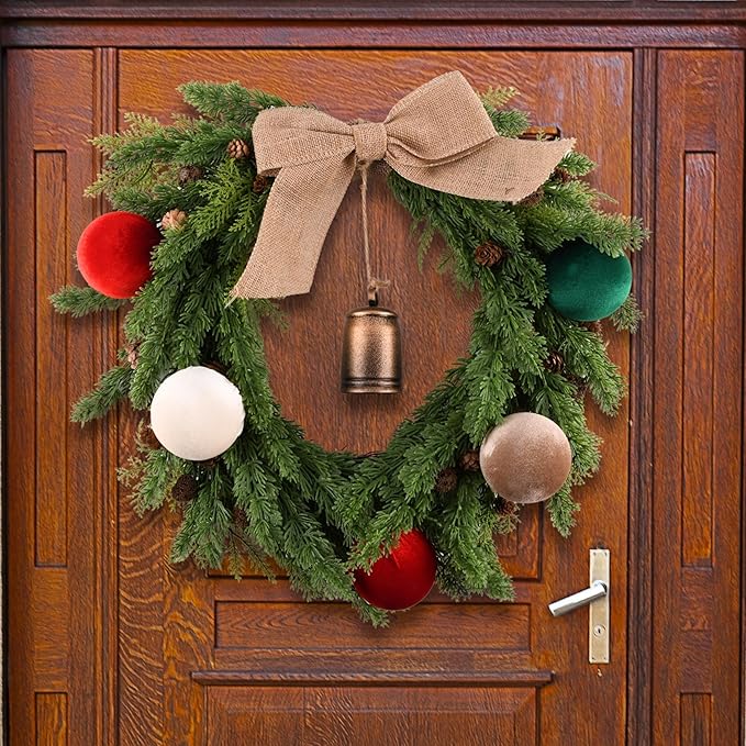 Velvet Christmas Balls Ornaments for Tree - 15pcs Shatterproof Christmas Ornaments for Xmas Trees Decorations - Multicolor Red Green Brown Beige, 80mm 3.15inch