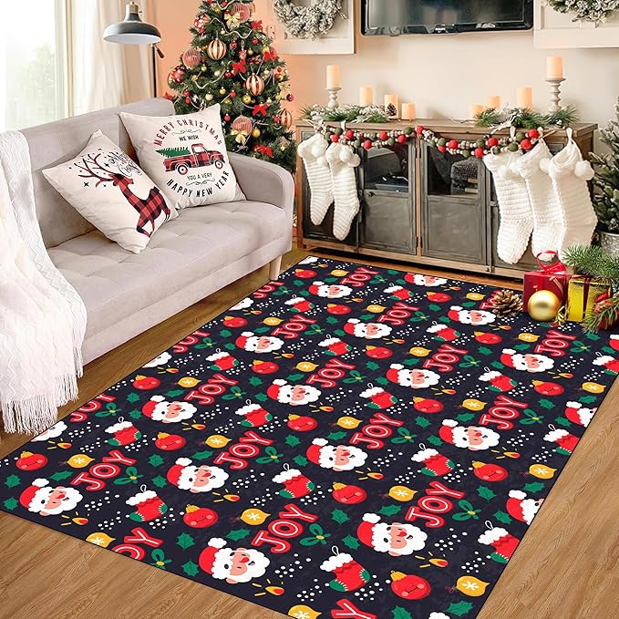 5' X 7' Christmas Area Rugs for Living Room Bedroom Dining Room Nursery Classroom Kids Girls Xmas Throw Rug Stocking Santa Claus Carpet Indoor Holiday Floor Mat Decor