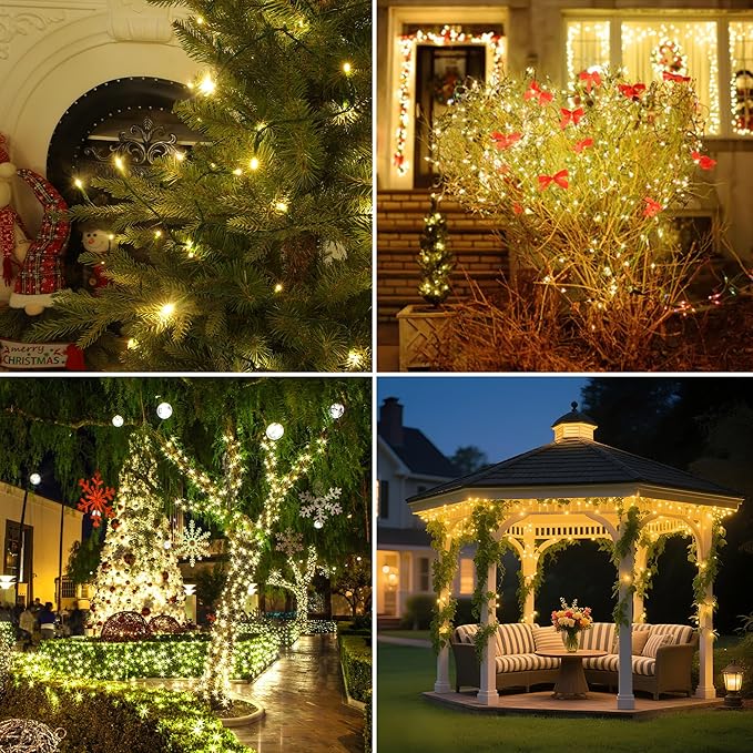 Battery Operated Christmas Lights 33FT 100 LED 8 Modes and Auto Timer for Indoor Outdoor Christmas Tree Wreath Home Party Warm White