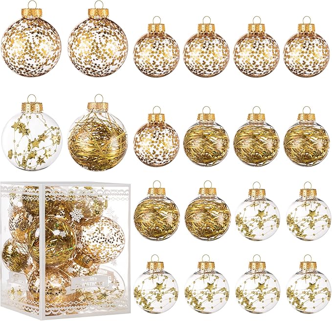 Christmas Ornaments Ball Set-Shatterproof Clear Plastic Decorative Baubles for Xmas Tree House Holiday Wedding Party Decoration,20pcs Gold